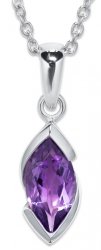 Unique Silver and Rhodium Plated Necklace wirh Amethyst Drop