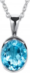 Unique Silver and Rhodium Plated Necklace with Large Blue Topaz Pendant