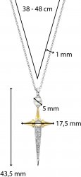 Silver and Gold Plated Pearl and Cubic Zirconia Cross Necklace 34034YP
