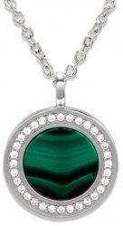 Unique Silver Circle Pendant Rhodium Plating with Malachite and Cubic Zirconia