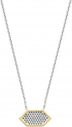 Silver and Gold Plated Pave Set Cubic Zirconia Hexagon Necklace 34040ZY