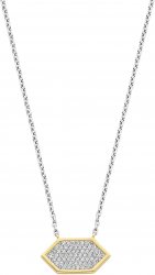 Silver and Gold Plated Pave Set Cubic Zirconia Hexagon Necklace 34040ZY