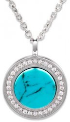 Unique Silver Circle Pendant Rhodium Plating with Turquoise and Cubic Zirconia