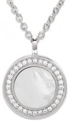 Unique Silver Circle Pendant with Rhodium Plating with Mother Of Pearl and Cubic Zirconia