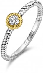 Silver and Gold Plated Single Cubic Zirconia Ring 12306ZY
