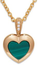 Unique Silver Gold Plated Heart Necklace with Malachite and Cubic Zirconia