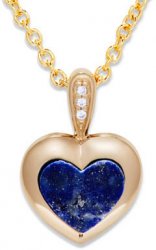 Unique Silver Gold Plated Heart Necklace with Lapis and Cubic Zirconia