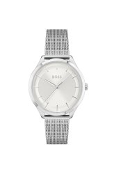 Boss Women's Pura Stainless Steel Case And Mesh Bracelet, Silver White Dial Watch