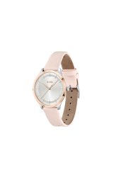 Boss Women's Pura Stainless Steel Case And Pink Leather Strap, Silver White Dial Watch