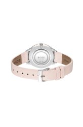 Boss Women's Pura Stainless Steel Case And Pink Leather Strap, Silver White Dial Watch
