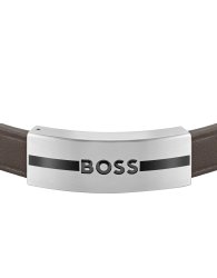Men's Boss Luke Brown Leather Strap Bracelet With Boss Logo Buckle