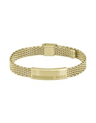 Men's Boss Alen Gold Coloured Mesh Strap Bracelet With Boss Logo