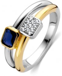 TI SENTO Gold and Silver Double Ring Blue and White Zirconia Ring12275BY