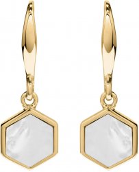 Unique Silver and Gold Plated Hexagon Drop Earrings with Mother of Pearl