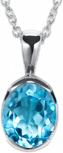 Unique Silver and Rhodium Plated Necklace with Large Blue Topaz Pendant