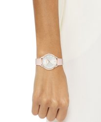 Boss Women's Pura Stainless Steel Case And Pink Leather Strap, Silver White Dial Watch