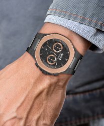 Men's Boss Taper Collection Black Ionic Stainless Steel Chronograph Watch With Black Dial And Index And Rose Gold Colour Detail