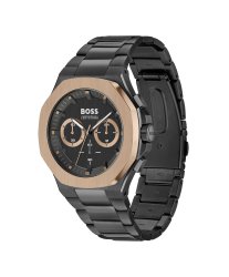 Men's Boss Taper Collection Black Ionic Stainless Steel Chronograph Watch With Black Dial And Index And Rose Gold Colour Detail