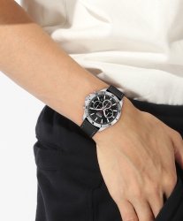 Men's Boss Troper Chronograph Watch With Black Leather Strap Featuring A Stitch Detail. Black Dial And Index