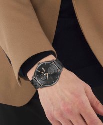 Men's Boss Tyler Black Ionic Plated Stainless Steel Watch With Mesh Bracelet, Black Sunray Dial With Index