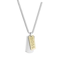 Men's Boss Devon Two Colour Chunky Box Link Bracelet With Boss Logo Dog Tag Pendant