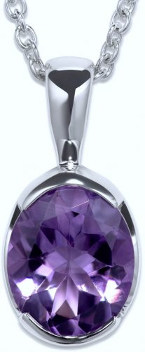 Unique Silver and Rhodium Plated Necklace with Large Amethyst Pendant