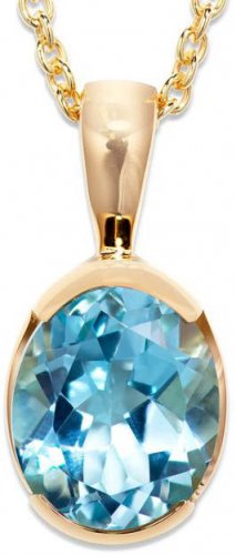 Unique Silver and Gold Plated Necklace with Large Blue Topaz Pendant