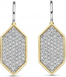 Silver and Gold Plated Cubic Zirconia Pave Set Hexagon Earings 7942ZY