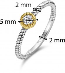 Silver and Gold Plated Single Cubic Zirconia Ring 12306ZY