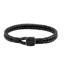 Men's Boss Seal Black Double Braided Leather Bracelet