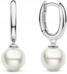 Silver Pearl Huggie Earings 7939PW