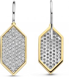 Silver and Gold Plated Cubic Zirconia Pave Set Hexagon Earings 7942ZY