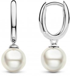 Silver Pearl Huggie Earings 7939PW