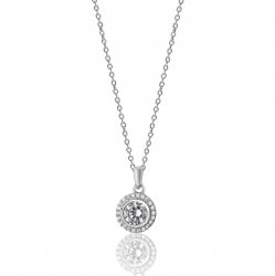 Silver Halo Round Cz Bezel Set Pendandt And Chain SPG0001CZ