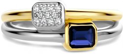 TI SENTO Gold and Silver Double Ring Blue and White Zirconia Ring12275BY