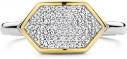 Silver and Gold Plated Cubic Zirconia Pave Set Hexagon Ring 12310ZY