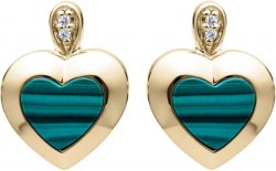 Unique Silver and Gold Plated Heart Stud Earrings with Malachite and Cubic Zirconia