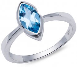 Unique Silver and Rhodium Plated Marquise Blue Topaz Ring