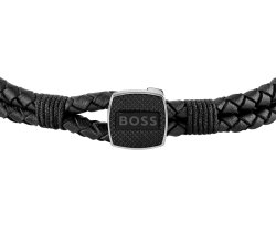Men's Boss Seal Black Double Braided Leather Bracelet