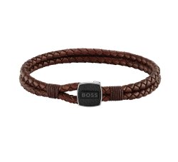 Men's Boss Seal Brown Double Braided Leather Bracelet