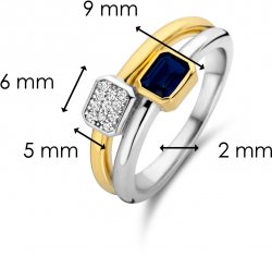 TI SENTO Gold and Silver Double Ring Blue and White Zirconia Ring12275BY
