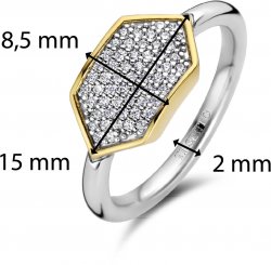 Silver and Gold Plated Cubic Zirconia Pave Set Hexagon Ring 12310ZY