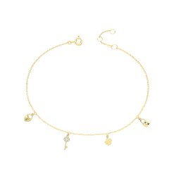 9ct Gold Cz Charms Chain Bracelet 