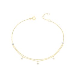 9ct Gold Star Cz Charms Double Chain Bracelet 