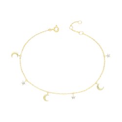 9ct Gold Cz Star And Moon Chain Bracelet 