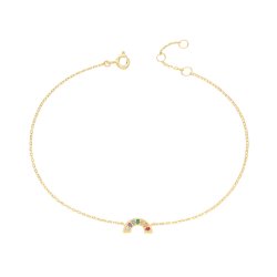 9ct Gold Crescent Moon Rainbow Chain Bracelet 