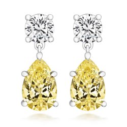 Double Round And Yellow Pear Shape  Claw Set Drop Earrings LEG0023Y