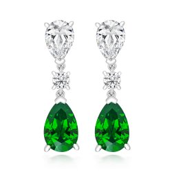 Triple Round And Green Pear Shape Claw Set Drop Earrings LEG0026E