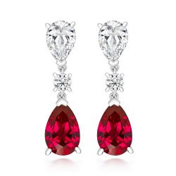 Triple Round And Red Pear Shape Claw Set Drop Earrings LEG0026R