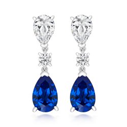 Triple Round And Blue Pear Shape Claw Set Drop Earrings LEG0026S
